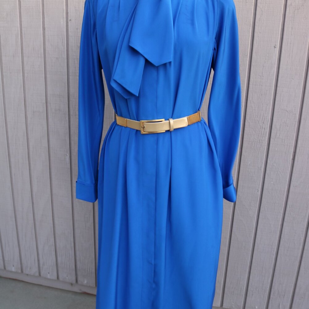 Vintage 1970-80s Ports International Dress luxurious Royal Blue Button Down Long